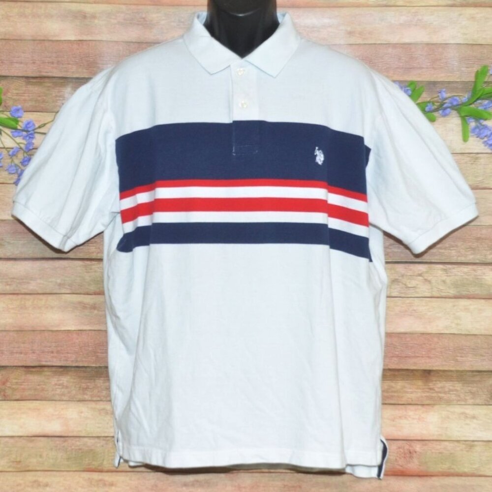 U.S. Polo Assn. Men's White 1/4 Button Up Polo Shirt Size XXL Logo Rugby Stripe
